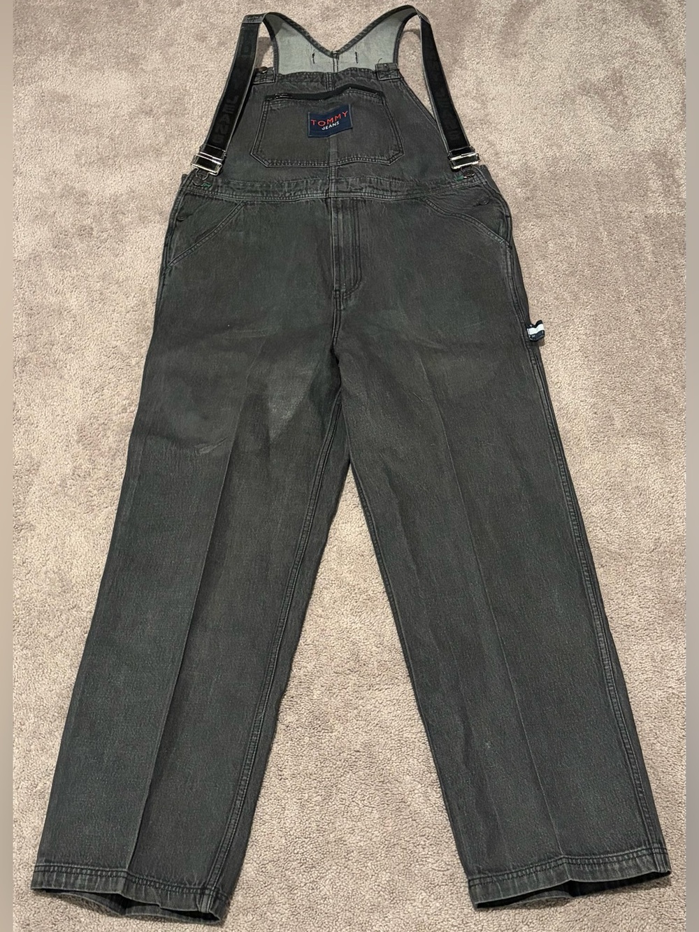 VTG 90s Black Jean Denim Tommy Hilfiger Overalls Bibs Size Large 40x30 **READ**